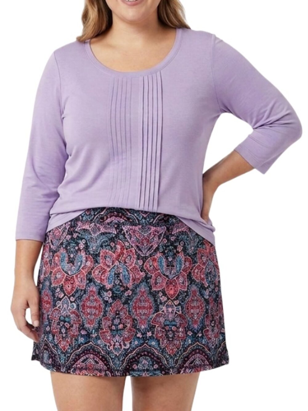 Talbots Fitness Skirt Skort Short & White ¾ Sleeve Pleated Top 2-Piece Set NWT
